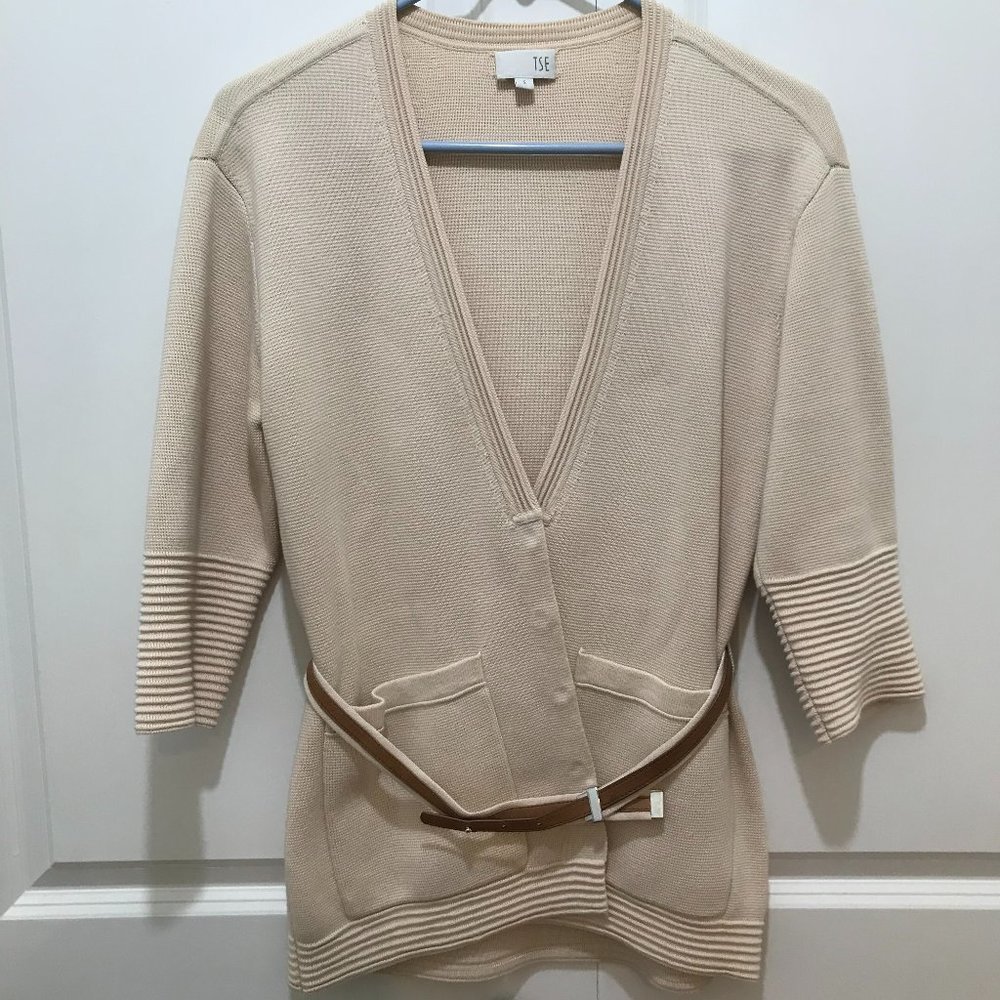 TSE Belted Cardigan Sweater, Beige